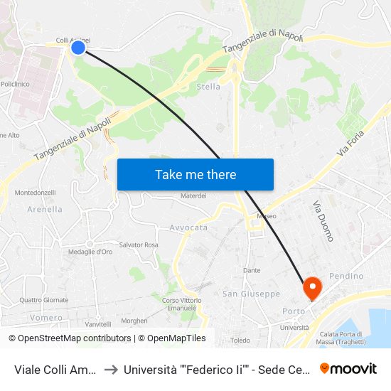 Viale Colli Aminei to Università ""Federico Ii"" - Sede Centrale map