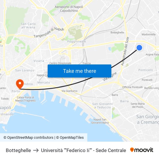 Botteghelle to Università ""Federico Ii"" - Sede Centrale map