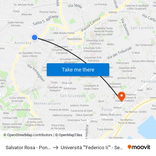 Salvator Rosa - Pontecorvo to Università ""Federico Ii"" - Sede Centrale map