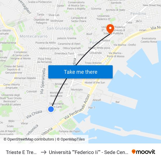 Trieste E Trento to Università ""Federico Ii"" - Sede Centrale map