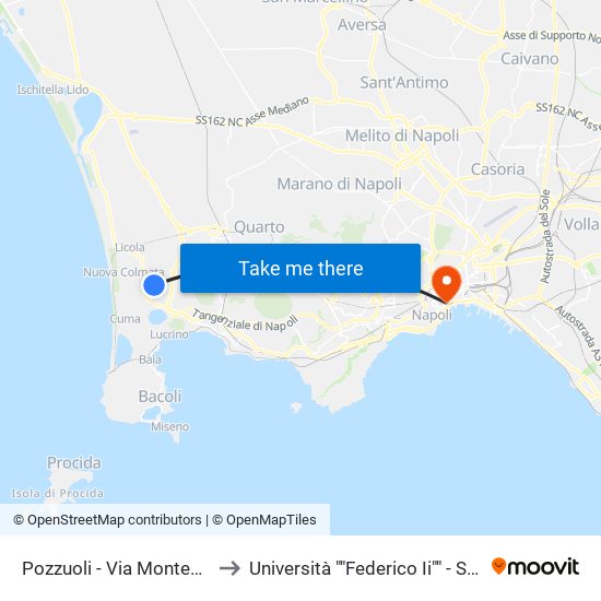 Pozzuoli - Via Montenuovo, 118 to Università ""Federico Ii"" - Sede Centrale map