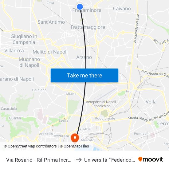 Via Rosario - Rif Prima Incrocio S.P. Aversa-Caivano to Università ""Federico Ii"" - Sede Centrale map