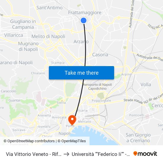 Via Vittorio Veneto - Rif. Civico N° 52 to Università ""Federico Ii"" - Sede Centrale map