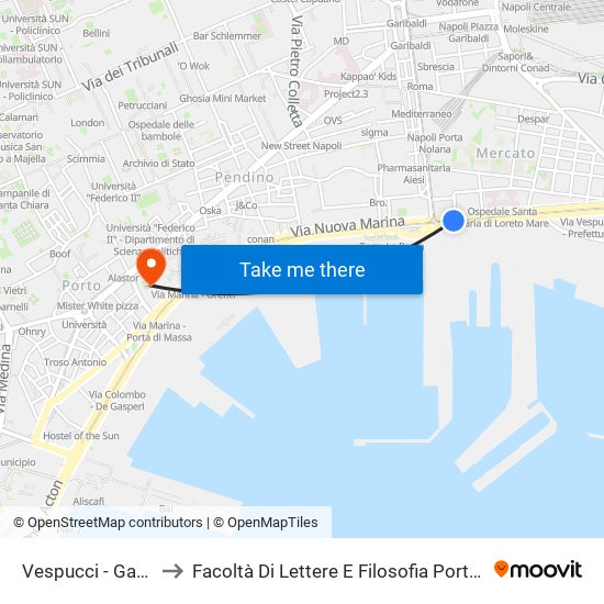 Vespucci - Garibaldi to Facoltà Di Lettere E Filosofia Porta Di Massa map