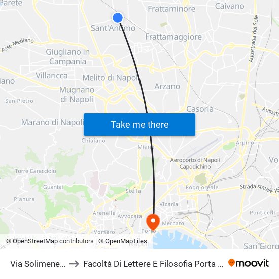 Via Solimene 167 to Facoltà Di Lettere E Filosofia Porta Di Massa map