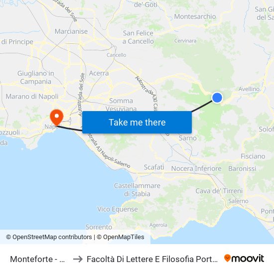 Monteforte - Campi to Facoltà Di Lettere E Filosofia Porta Di Massa map