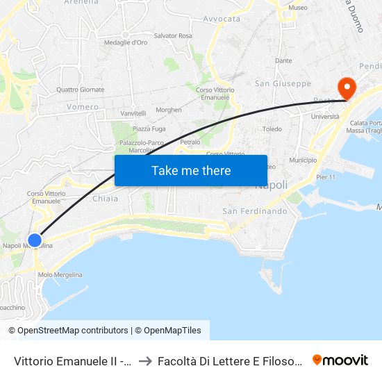 Vittorio Emanuele II - Metropolitana to Facoltà Di Lettere E Filosofia Porta Di Massa map