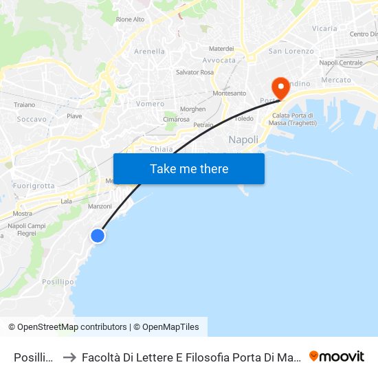 Posillipo to Facoltà Di Lettere E Filosofia Porta Di Massa map