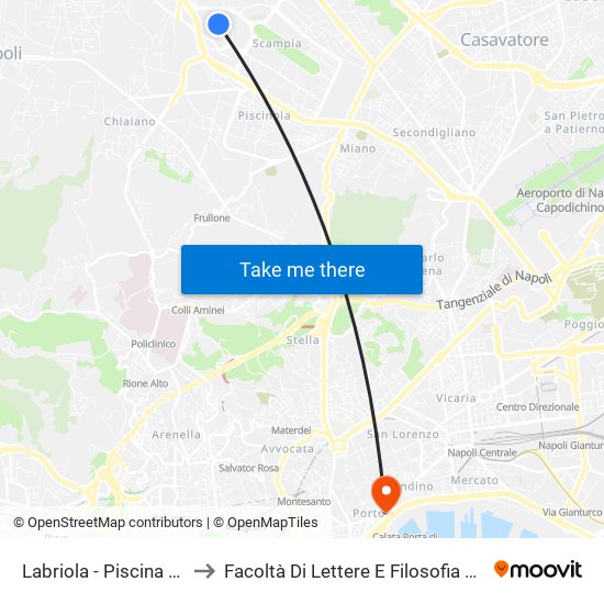 Labriola - Piscina Comunale to Facoltà Di Lettere E Filosofia Porta Di Massa map