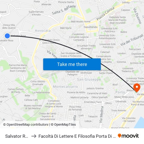 Salvator Rosa to Facoltà Di Lettere E Filosofia Porta Di Massa map