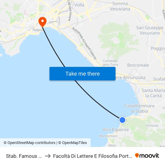 Stab. Famous Beach to Facoltà Di Lettere E Filosofia Porta Di Massa map