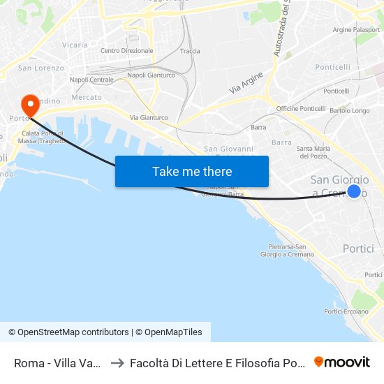 Roma - Villa Vannucchi to Facoltà Di Lettere E Filosofia Porta Di Massa map