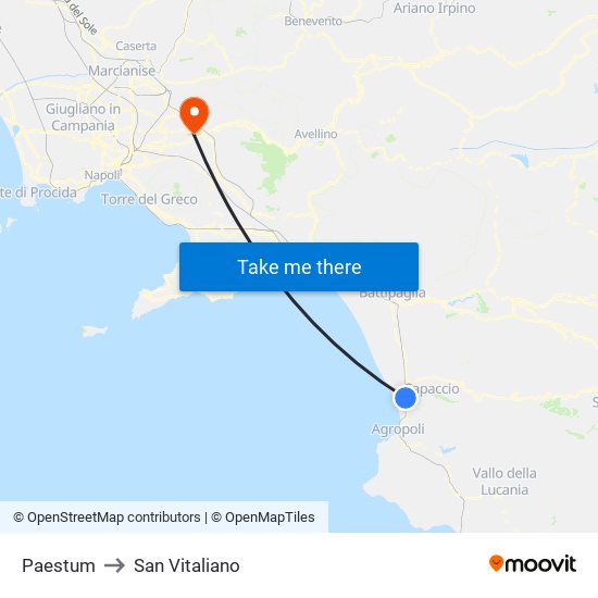 Paestum to San Vitaliano map