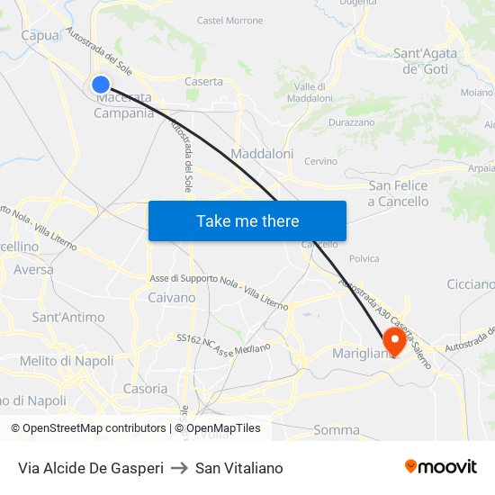 Via Alcide De Gasperi to San Vitaliano map