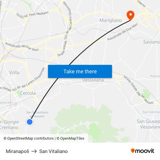 Miranapoli to San Vitaliano map