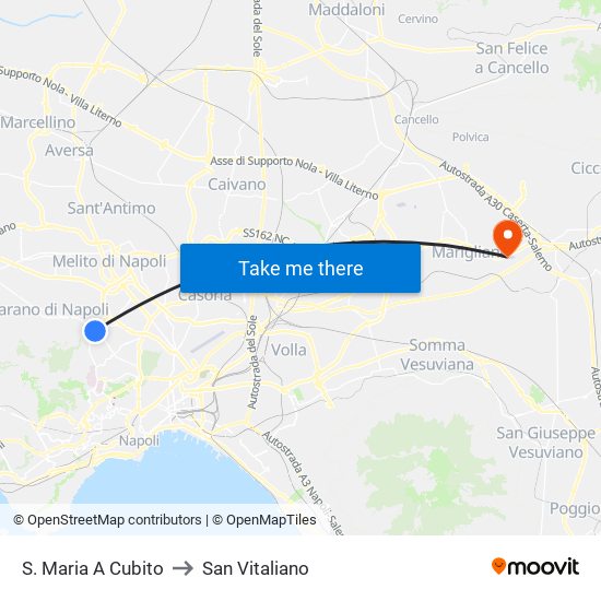 S. Maria A Cubito to San Vitaliano map