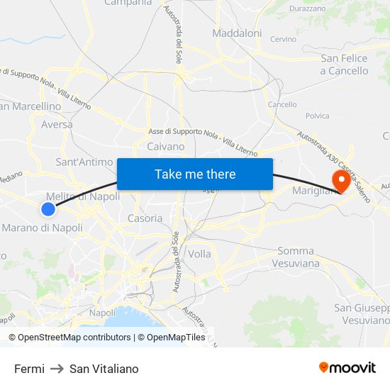 Fermi to San Vitaliano map