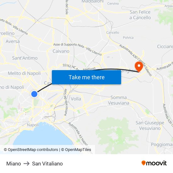Miano to San Vitaliano map