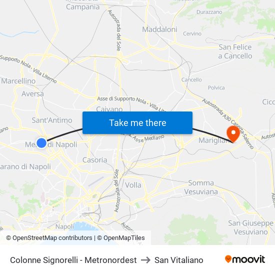 Colonne Signorelli - Metronordest to San Vitaliano map