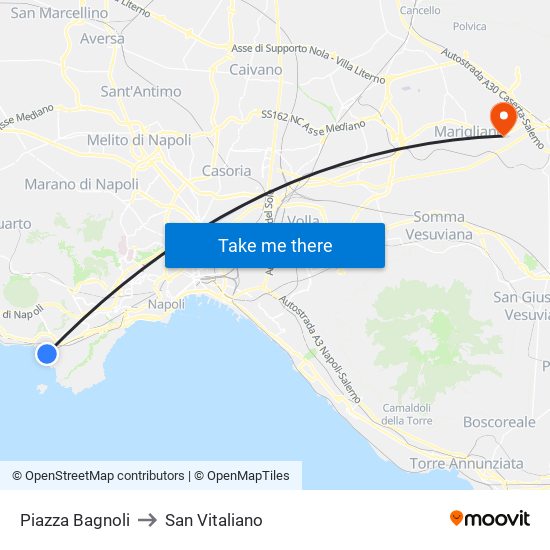 Piazza Bagnoli to San Vitaliano map