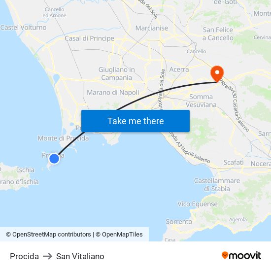 Procida to San Vitaliano map