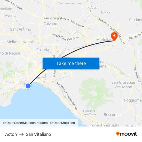 Acton to San Vitaliano map