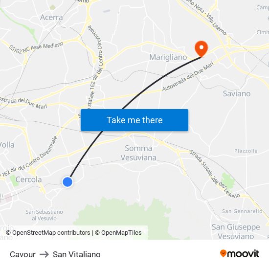 Cavour to San Vitaliano map