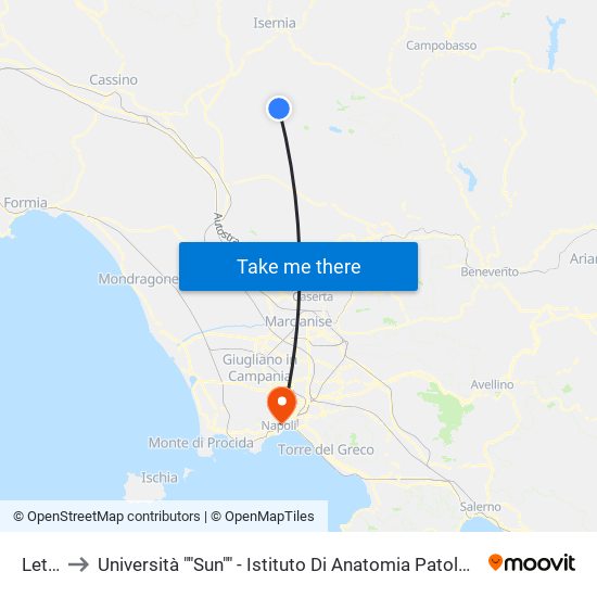 Letino to Università ""Sun"" - Istituto Di Anatomia Patologica ""L.Armanni"" map