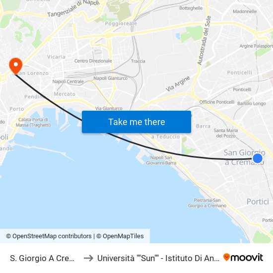 S. Giorgio A Cremano - Piazza Troisi to Università ""Sun"" - Istituto Di Anatomia Patologica ""L.Armanni"" map