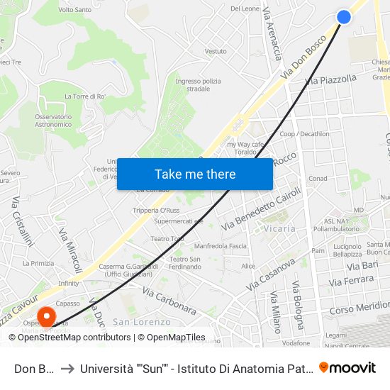 Don Bosco to Università ""Sun"" - Istituto Di Anatomia Patologica ""L.Armanni"" map