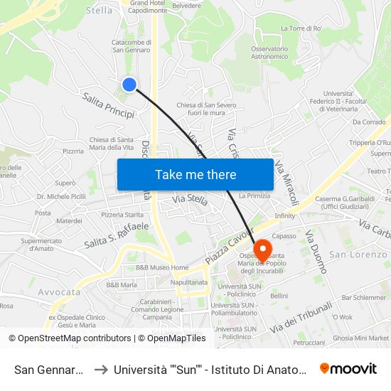 San Gennaro Dei Poveri to Università ""Sun"" - Istituto Di Anatomia Patologica ""L.Armanni"" map