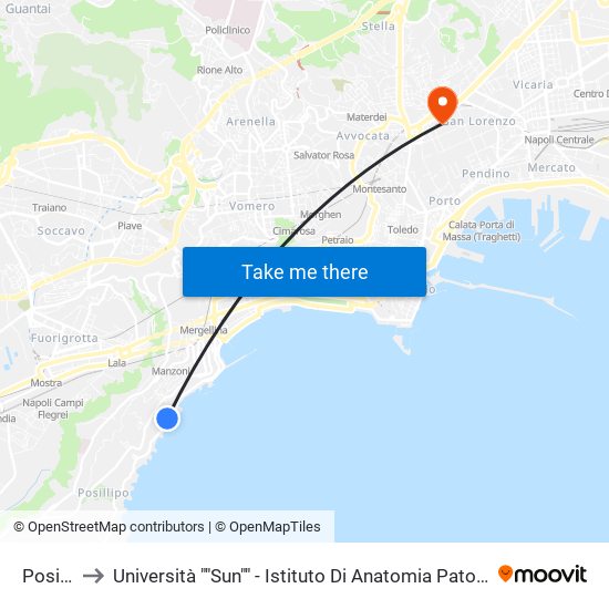 Posillipo to Università ""Sun"" - Istituto Di Anatomia Patologica ""L.Armanni"" map