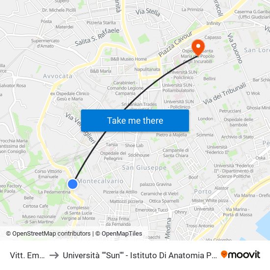 Vitt. Emanuele to Università ""Sun"" - Istituto Di Anatomia Patologica ""L.Armanni"" map