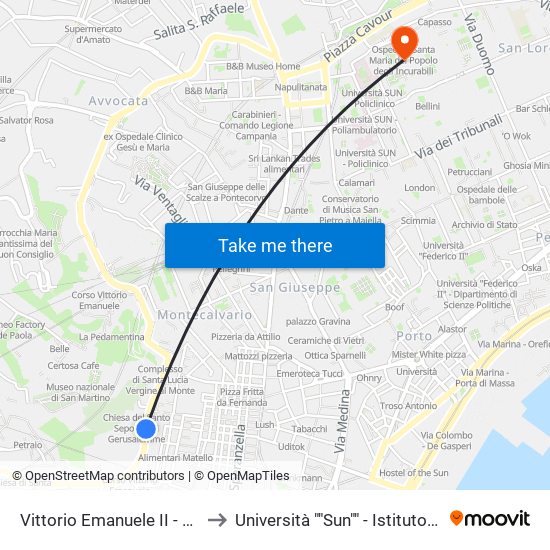 Vittorio Emanuele II - Università Suor Orsola Benincasa to Università ""Sun"" - Istituto Di Anatomia Patologica ""L.Armanni"" map