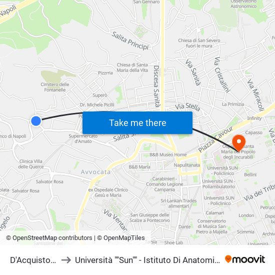 D'Acquisto - De Leva to Università ""Sun"" - Istituto Di Anatomia Patologica ""L.Armanni"" map