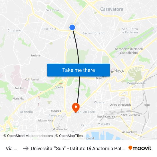 Via Miano to Università ""Sun"" - Istituto Di Anatomia Patologica ""L.Armanni"" map