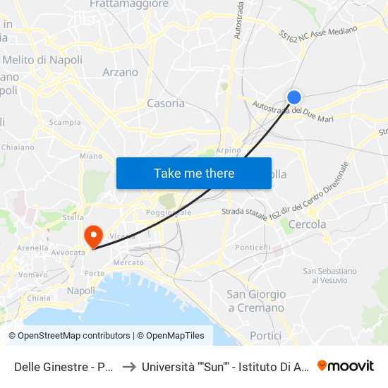 Delle Ginestre - Palazzetto Dello Sport to Università ""Sun"" - Istituto Di Anatomia Patologica ""L.Armanni"" map