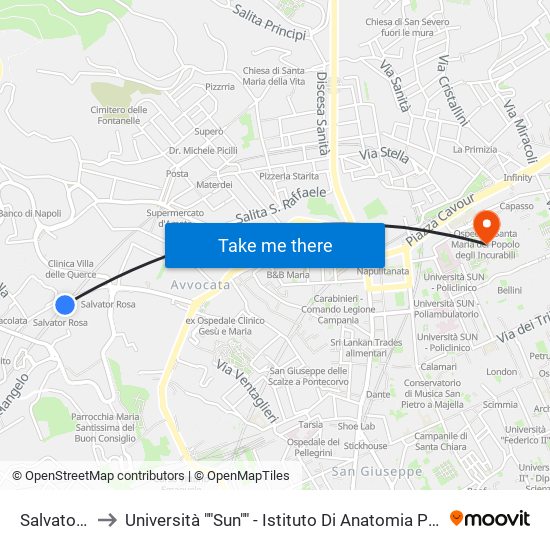 Salvator Rosa to Università ""Sun"" - Istituto Di Anatomia Patologica ""L.Armanni"" map