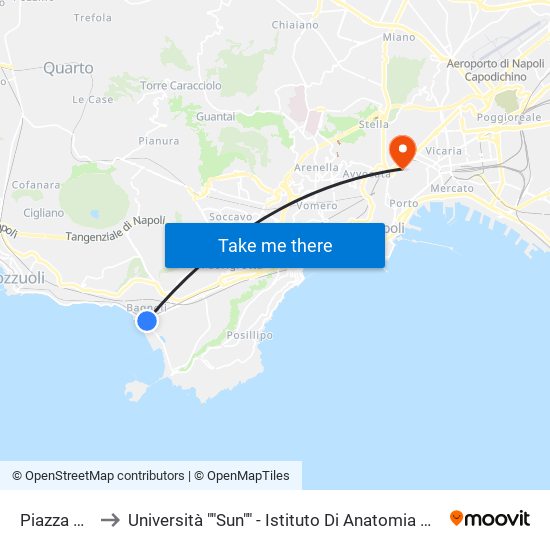 Piazza Bagnoli to Università ""Sun"" - Istituto Di Anatomia Patologica ""L.Armanni"" map