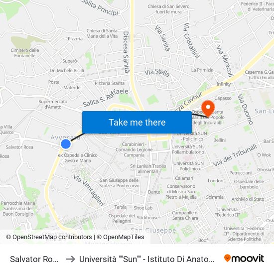 Salvator Rosa - Mazzini to Università ""Sun"" - Istituto Di Anatomia Patologica ""L.Armanni"" map