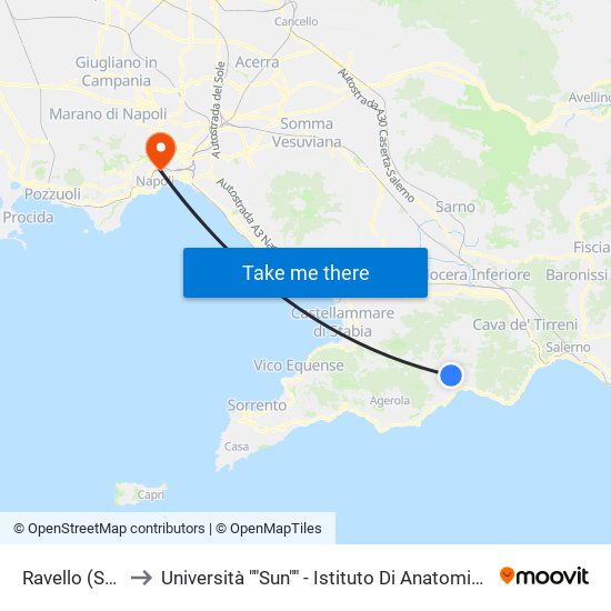 Ravello (Sambuco) to Università ""Sun"" - Istituto Di Anatomia Patologica ""L.Armanni"" map