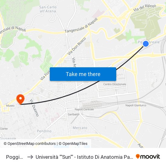 Poggioreale to Università ""Sun"" - Istituto Di Anatomia Patologica ""L.Armanni"" map