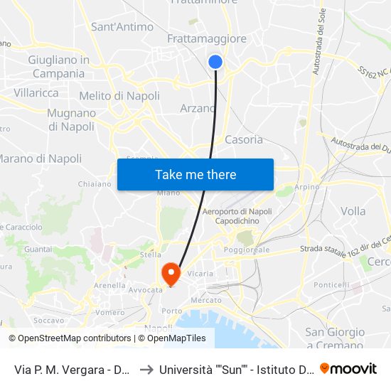 Via P. M. Vergara - Dopo Incrocio Con Via Milano to Università ""Sun"" - Istituto Di Anatomia Patologica ""L.Armanni"" map