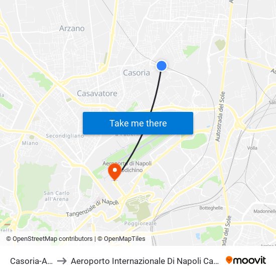 Casoria-Afragola to Aeroporto Internazionale Di Napoli Capodichino - Terminal 1 map