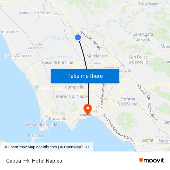 Capua to Hotel Naples map