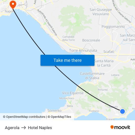 Agerola to Hotel Naples map