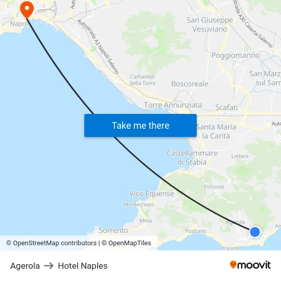 Agerola to Hotel Naples map