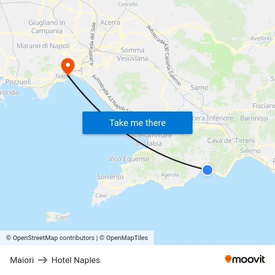 Maiori to Hotel Naples map