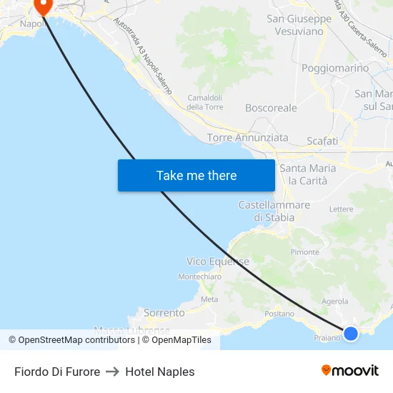 Furore Fjord to Hotel Naples map