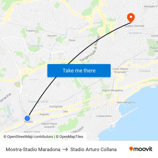 Mostra-Stadio Maradona to Stadio Arturo Collana map